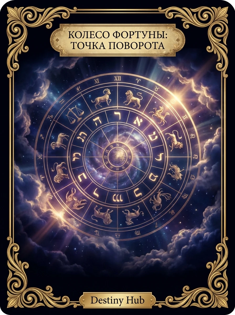 Аркан Колесо Фортуны (X) — Значение и Толкование в Таро — эзотерическая карточка 3:4